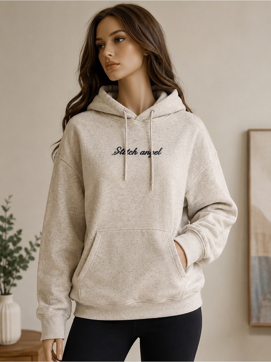 Love Teory Sweaters - Theory Cream‎ Logo Pullover Hoodie - Women's Scoop/Crew Neck